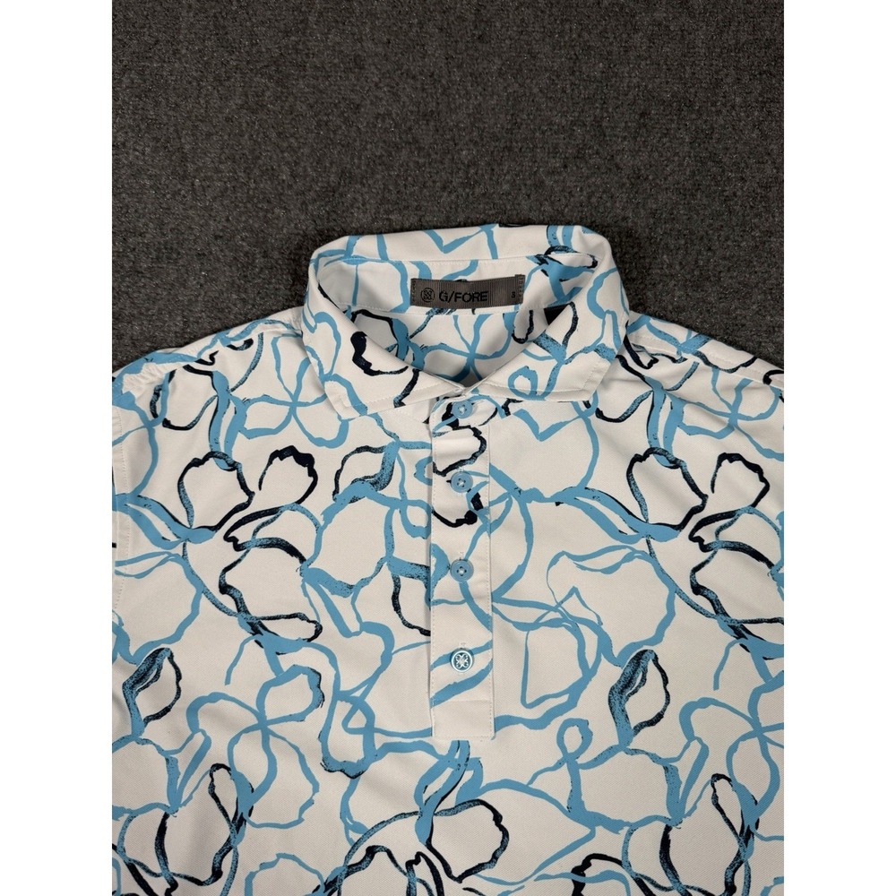 G/FORE Men's Small Blush Floral Performance Golf Polo Shirt Stretch Blue White - Picture 4 of 11